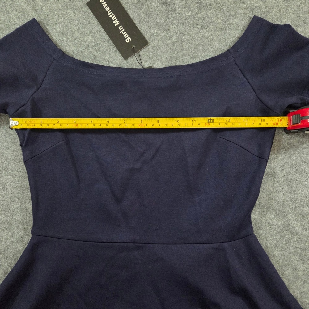 Sarin Mathews Navy Off Shoulder High Low Fit Flare Cocktail Dress Small NWT - Picture 4 of 7